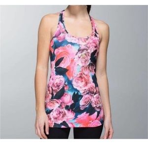 110 Lululemon Floral Peony Racerback Tank Top Pink Multicolor Workout Size 6